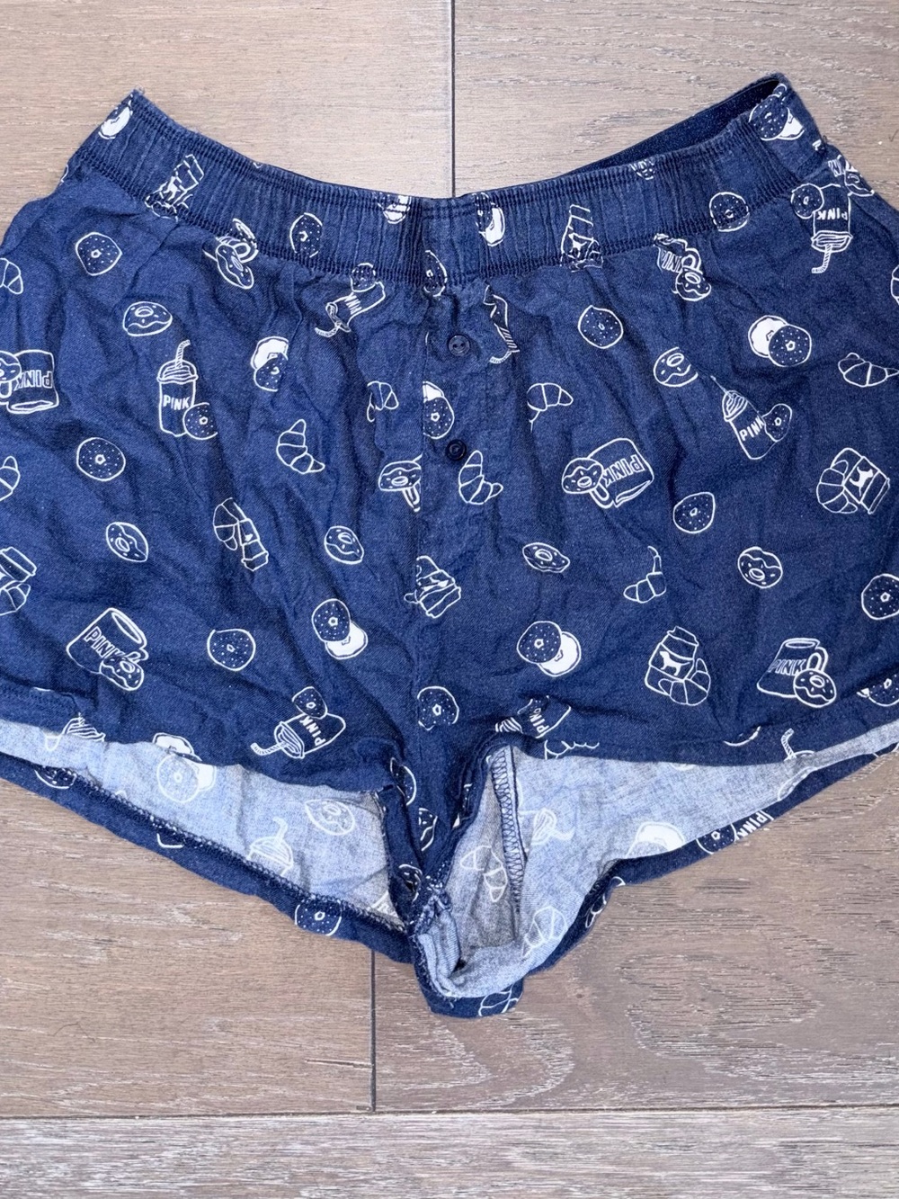 PINK Victoria's Secret Navy Blue Breakfast Print Pajama Shorts